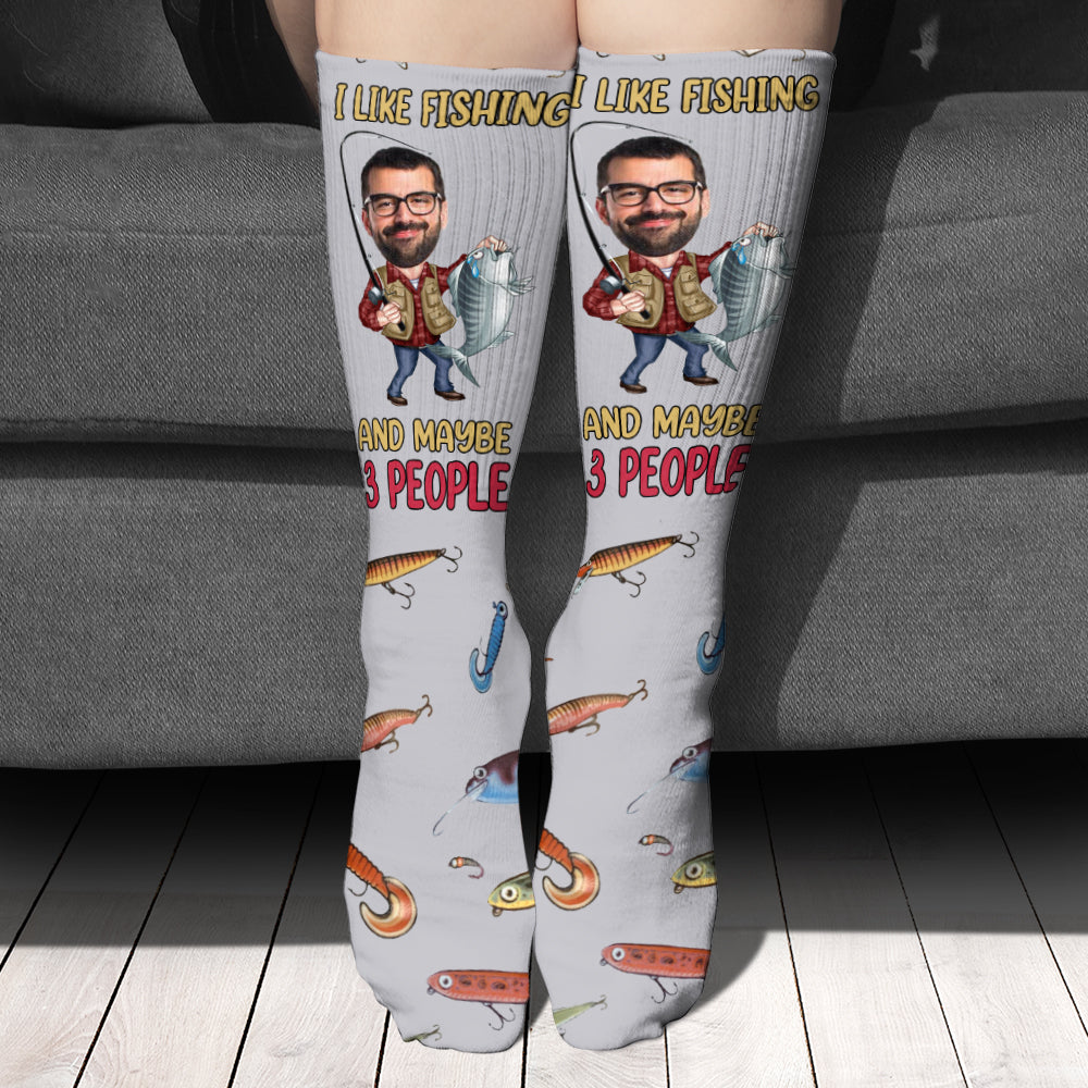 I Like Fishing And Maybe 3 People - Personalized Fishing Socks