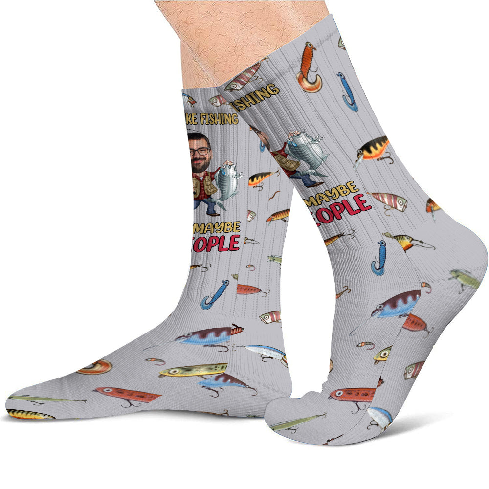 I Like Fishing And Maybe 3 People - Personalized Fishing Socks