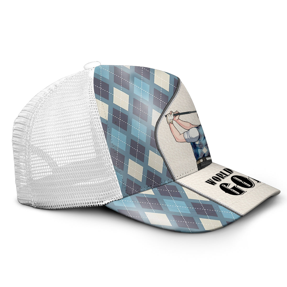 World's Okayest Golfer - Personalized Golf Trucker Hat (White Mesh)