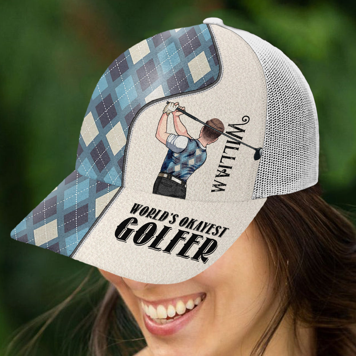World's Okayest Golfer - Personalized Golf Trucker Hat (White Mesh)