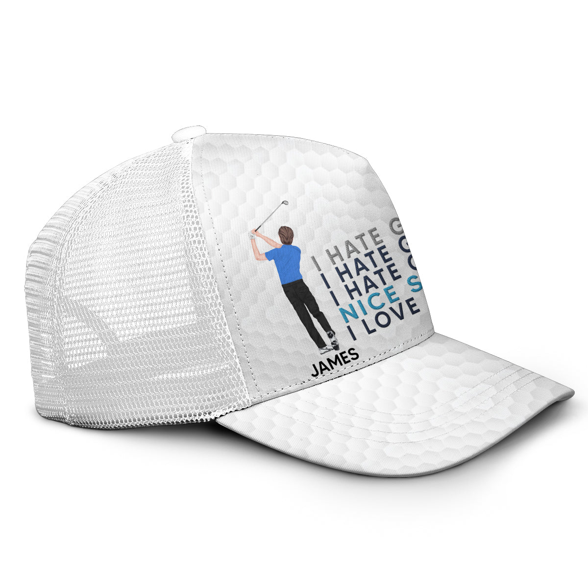 I Love Golf - Personalized Golf Trucker Hat (White Mesh)