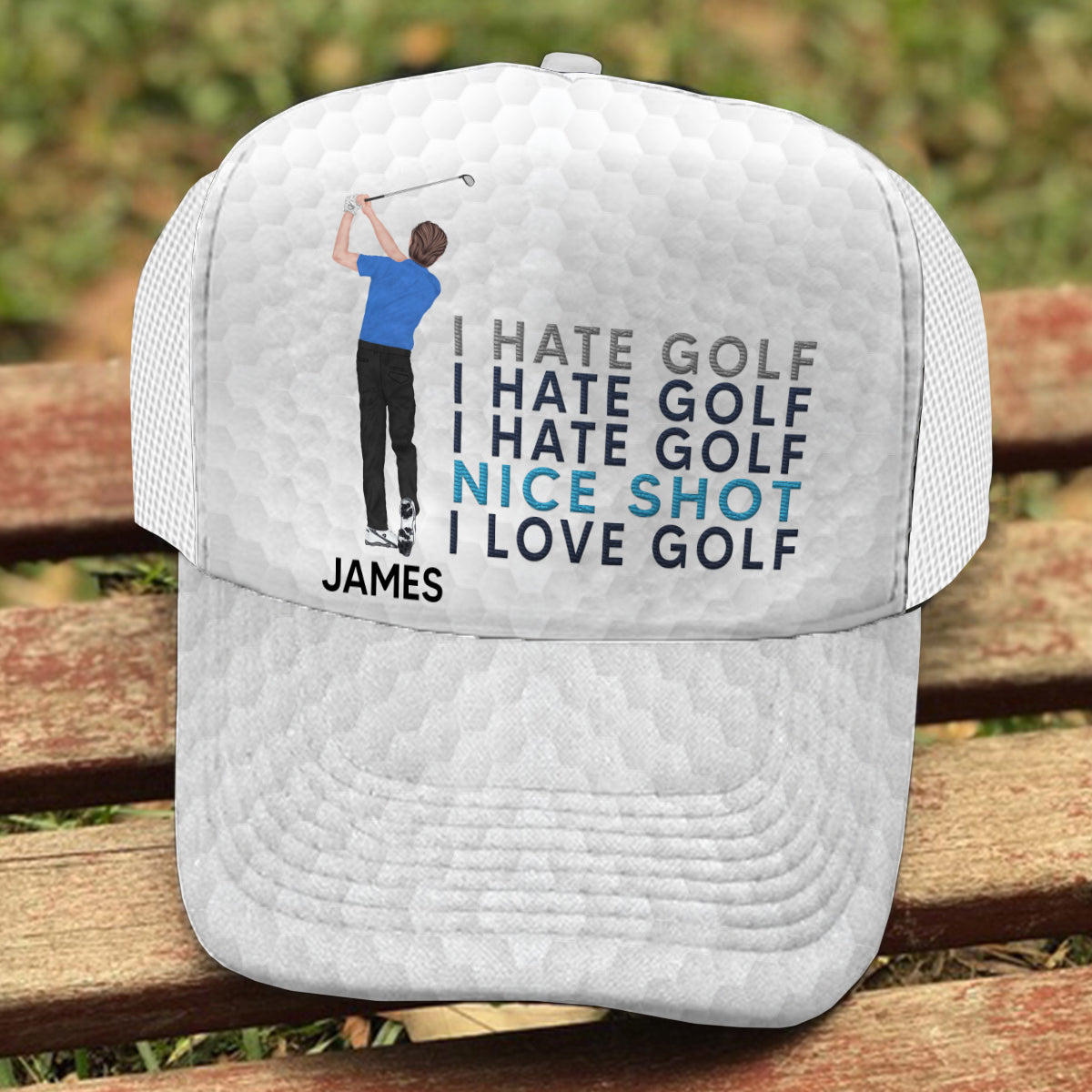 I Love Golf - Personalized Golf Trucker Hat (White Mesh)