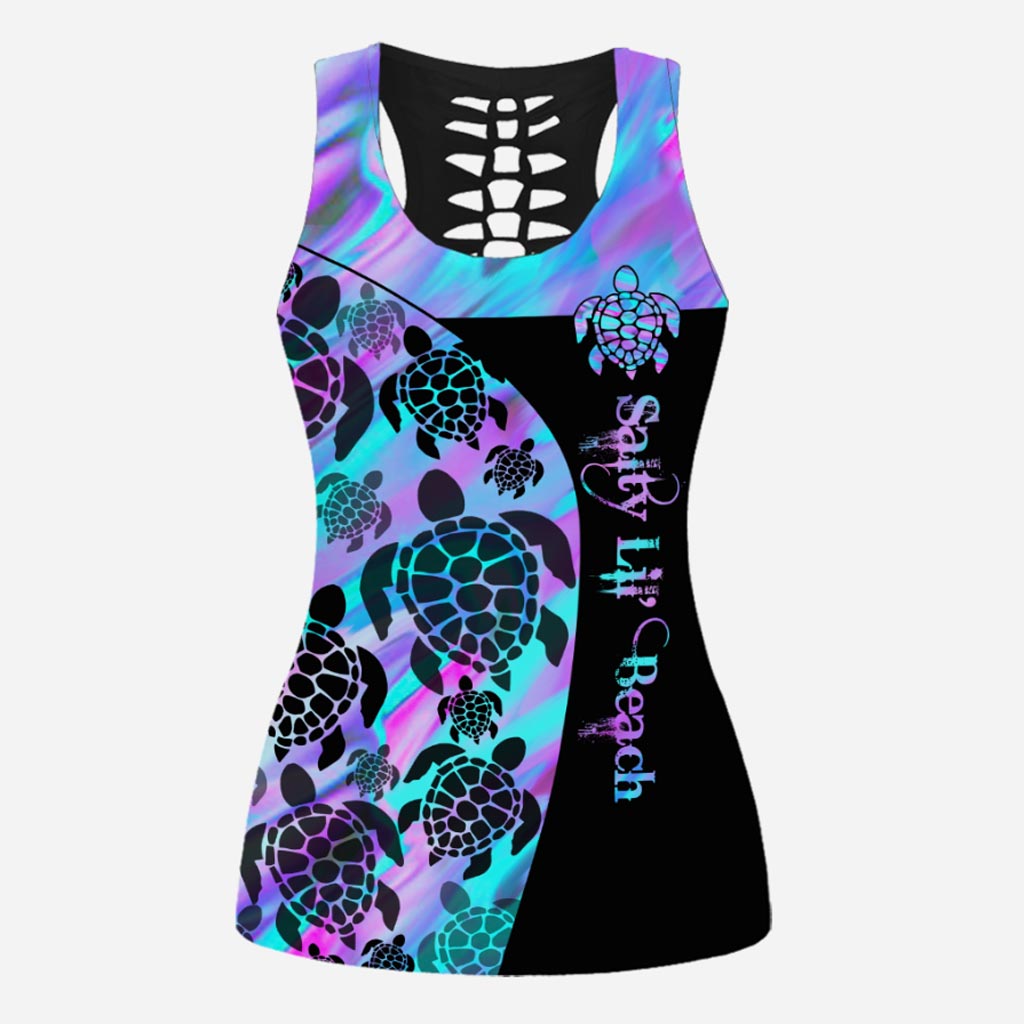 Salty Lil' Beach - Turtle Leggings And Hollow Tank Top
