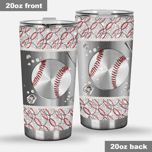 Sport - Baseball Faux Glitter Print Tumbler