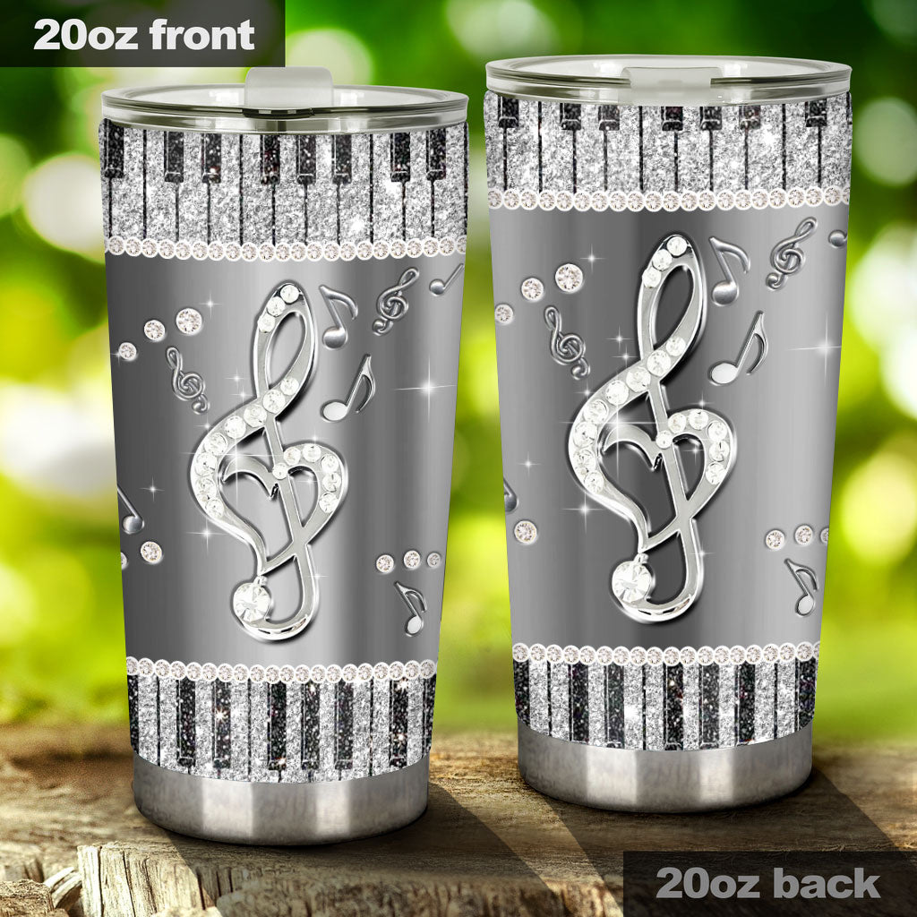 Keyboard - Piano Faux Glitter Print Tumbler