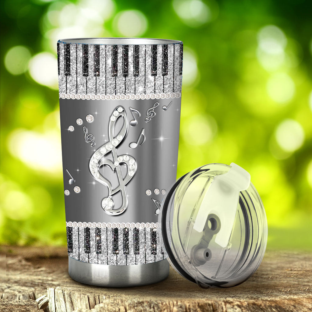 Keyboard - Piano Faux Glitter Print Tumbler