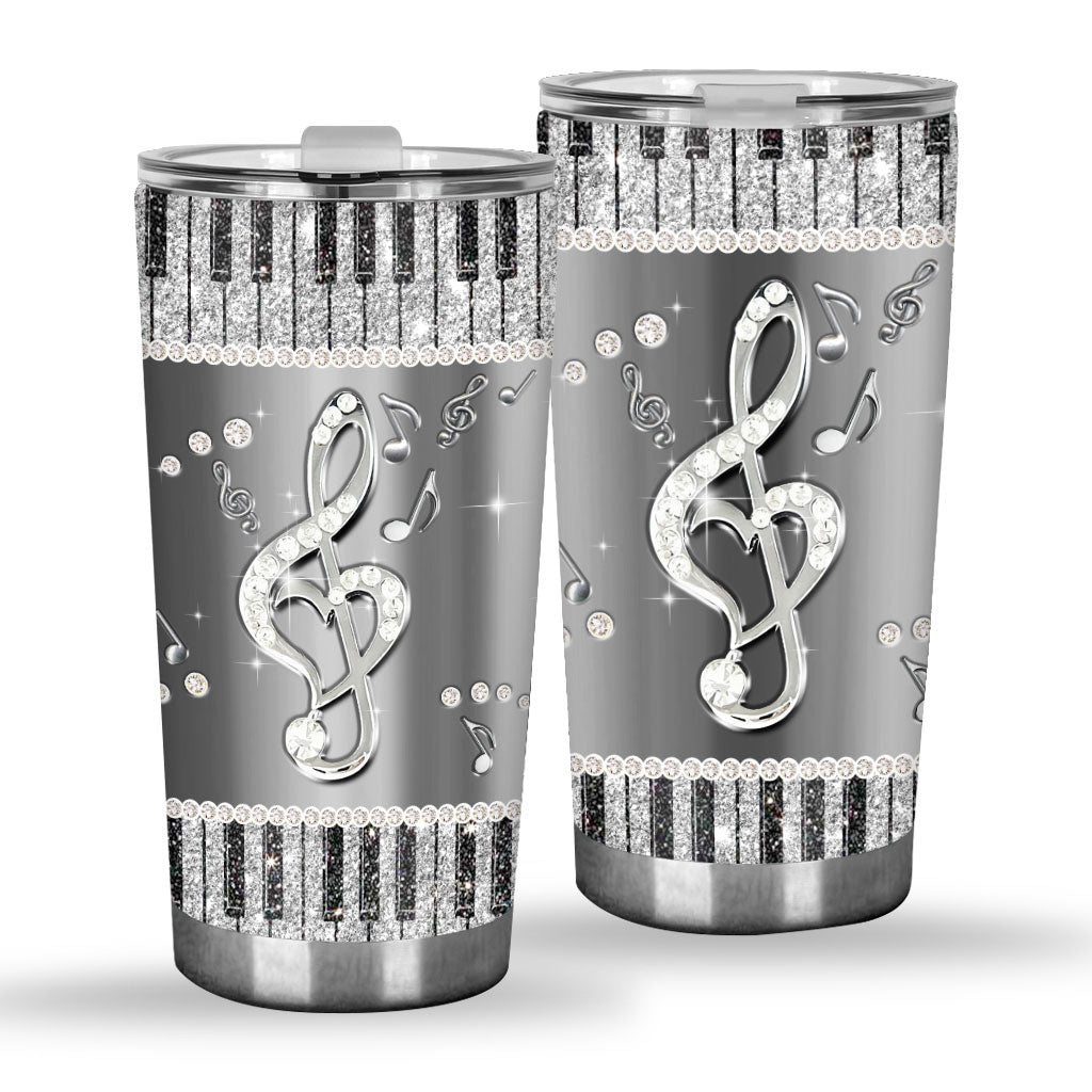 Keyboard - Piano Faux Glitter Print Tumbler