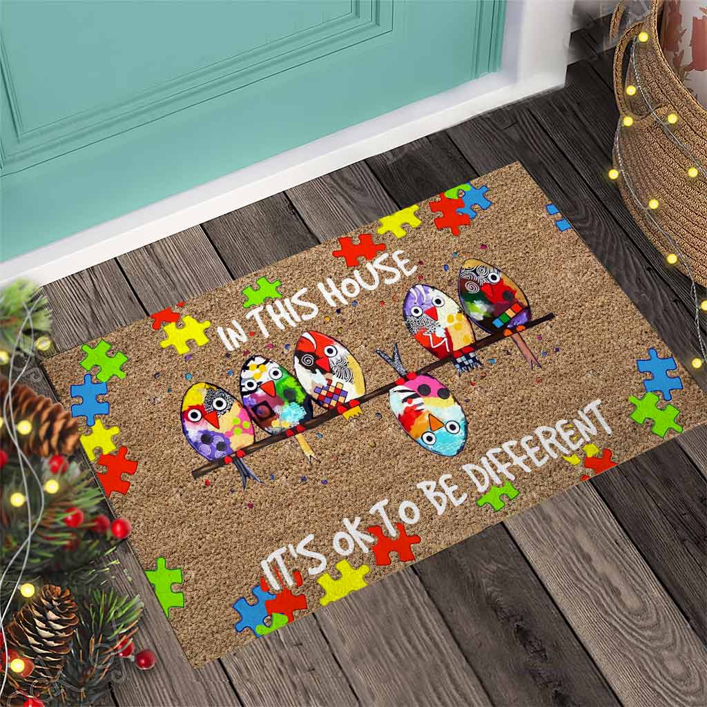 In This House It's Ok To Be Different - Autism Awareness Coir Pattern Print Doormat