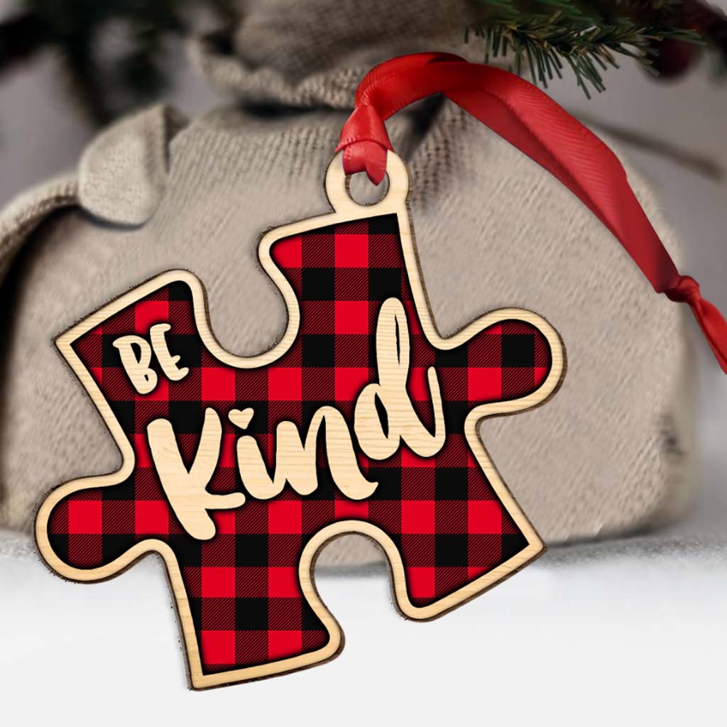 Be Kind - Personalized Autism Awareness Layered Wood Ornament