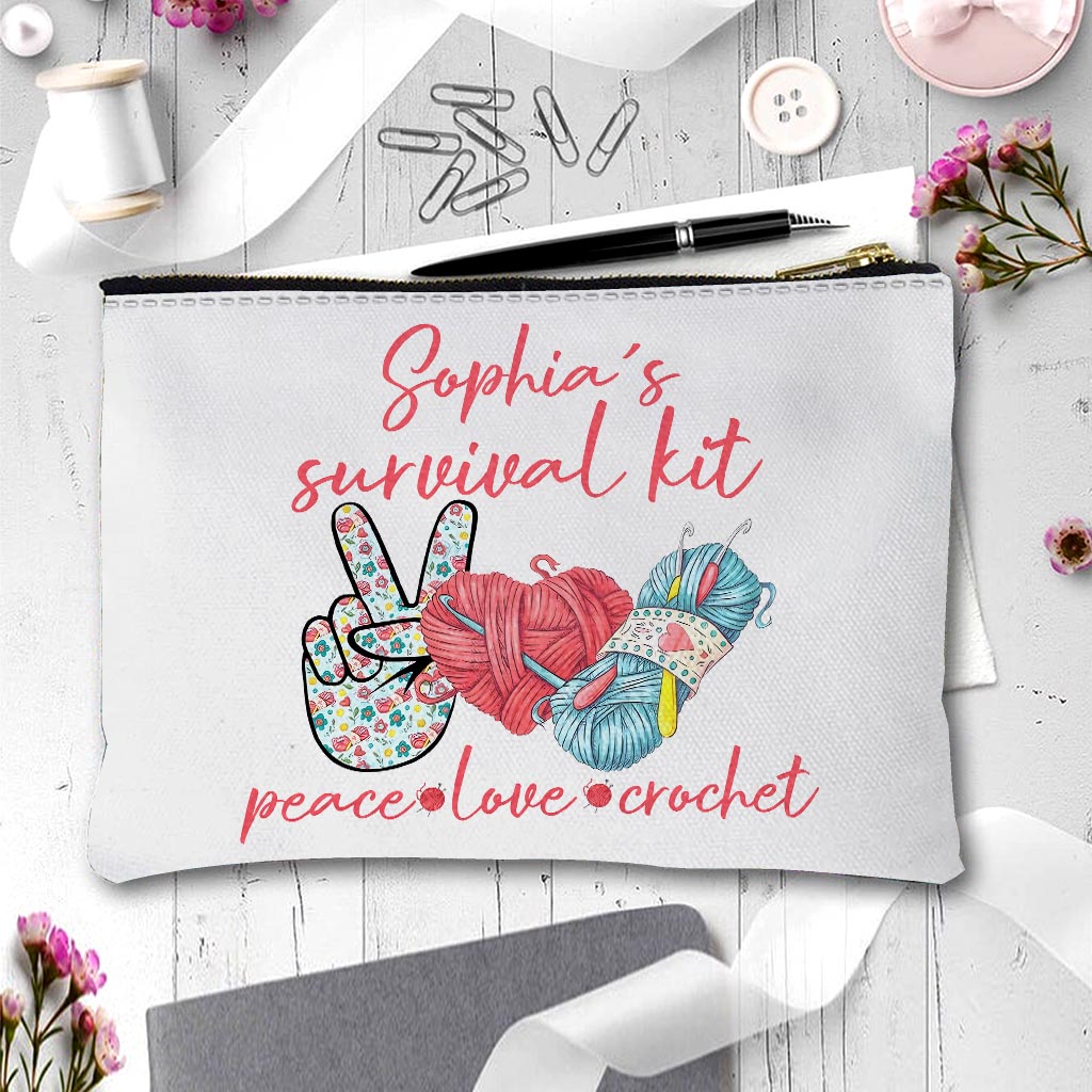 Peace Love Crochet - Personalized Crocheting Pouch