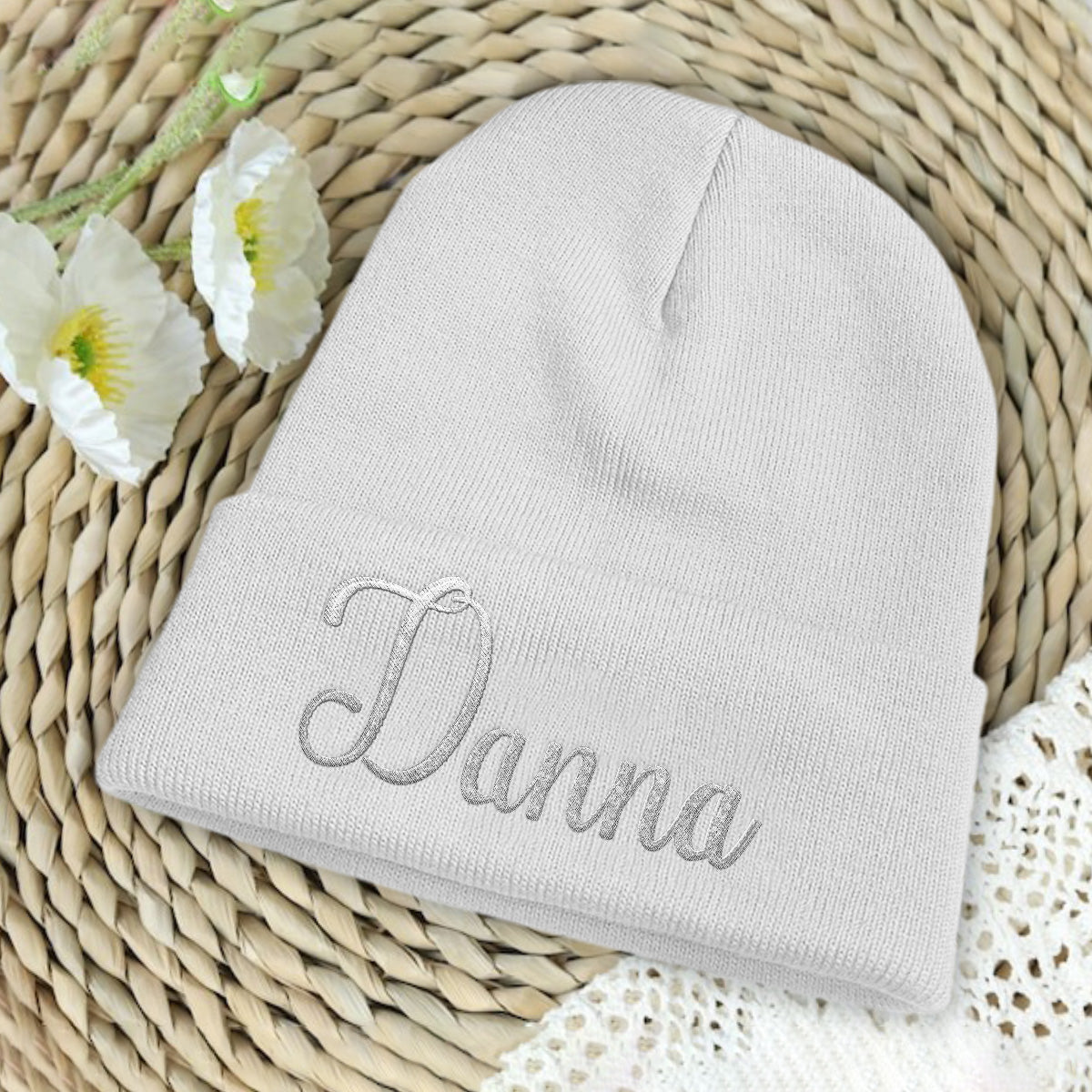 Custom Name - Personalized Newborn Embroidered Beanie