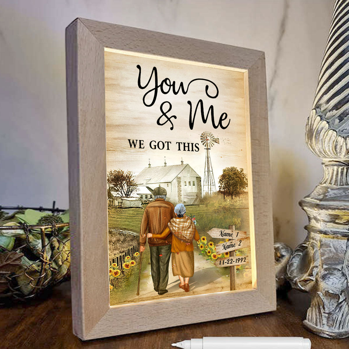 You & Me We Got This - Personalized Husband And Wife Light Photo Frame