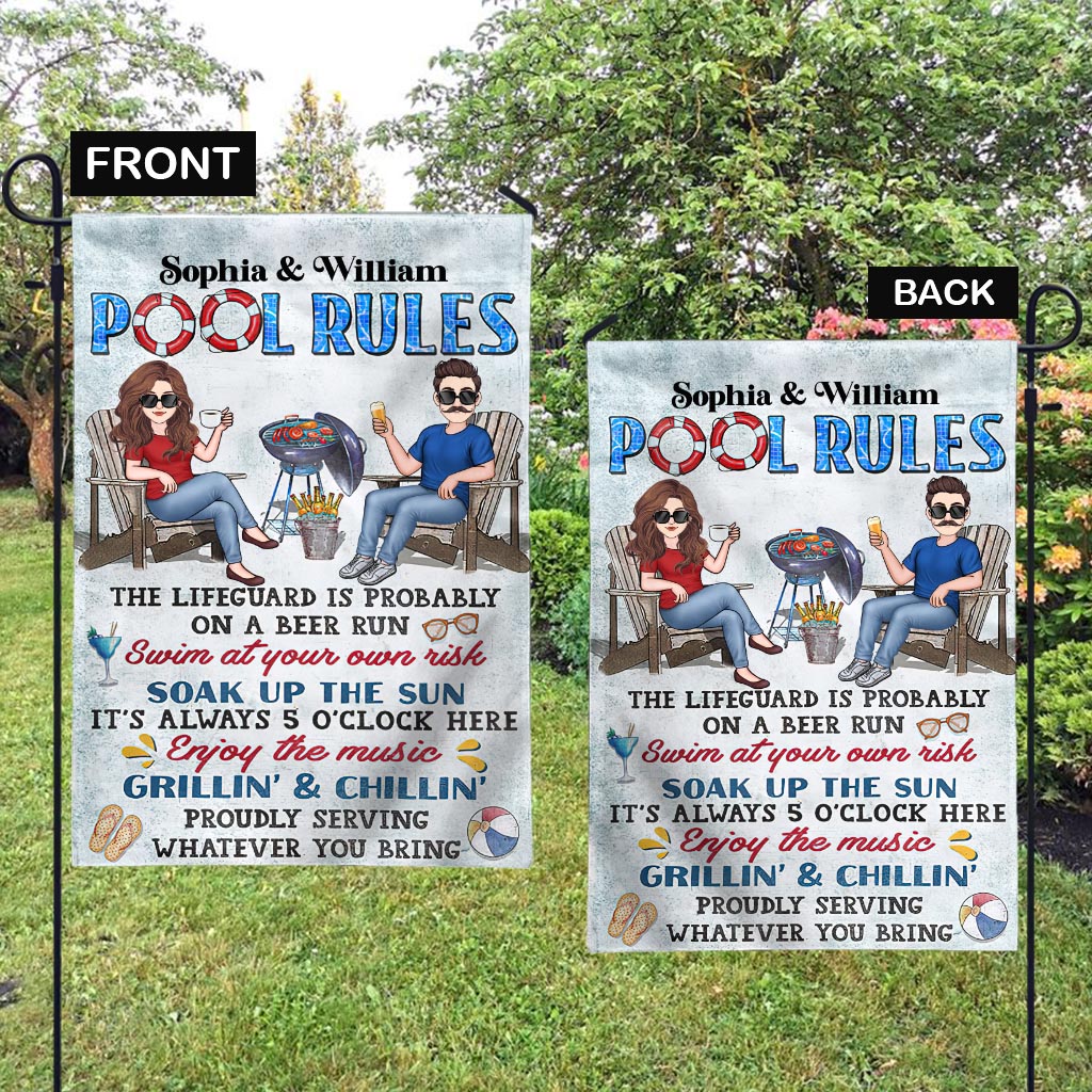 Pool Rules Swim At Your Own Risk - Personalized Backyard Garden Flag