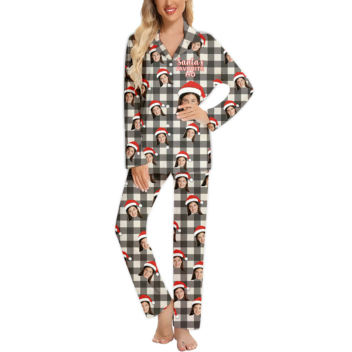 Santa's Favorite Ho - Personalized Couple Button Down Pajamas
