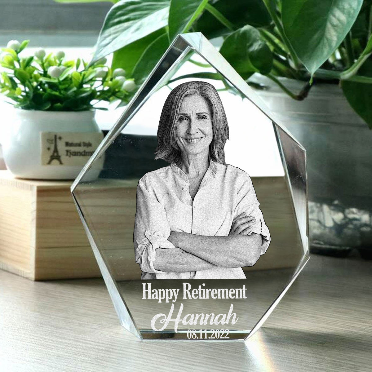 Happy Retirement - Personalized Retired Laser Engraving 3D Iceberg Shaped Crystal Lamp