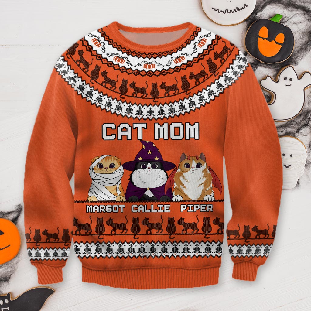 Cat Mom - Personalized Cat Ugly Sweater