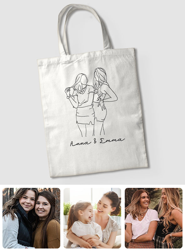 Custom Photo Line Art - Personalized granddaughter Embroidered Tote Bag
