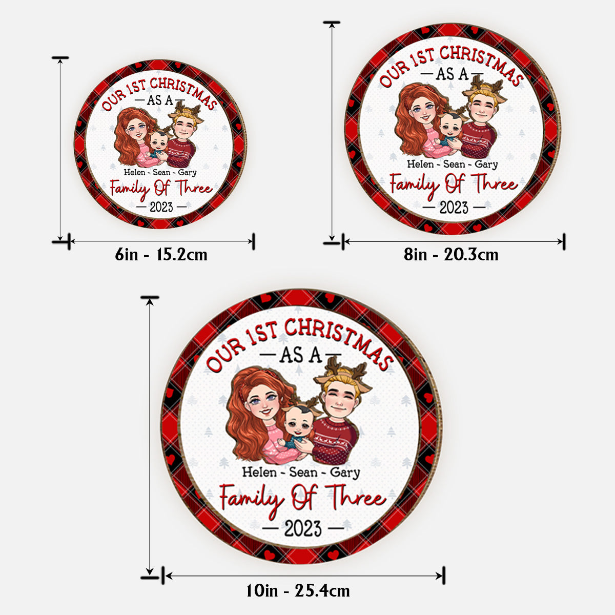 1St Christmas As Family Of Three - Gift for Newborn - Personalized 2 Layered Wood Sign / Wood Plaque