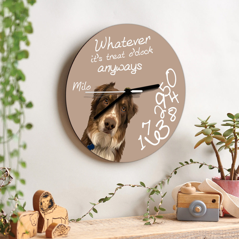 Whatever It's Treat O'clock Anyways - Personalized Dog Wall Clock