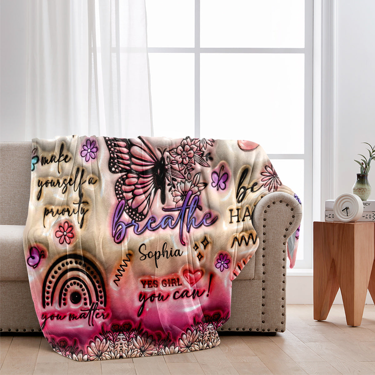 Positive Affirmations Butterfly - Personalized Butterfly Blanket