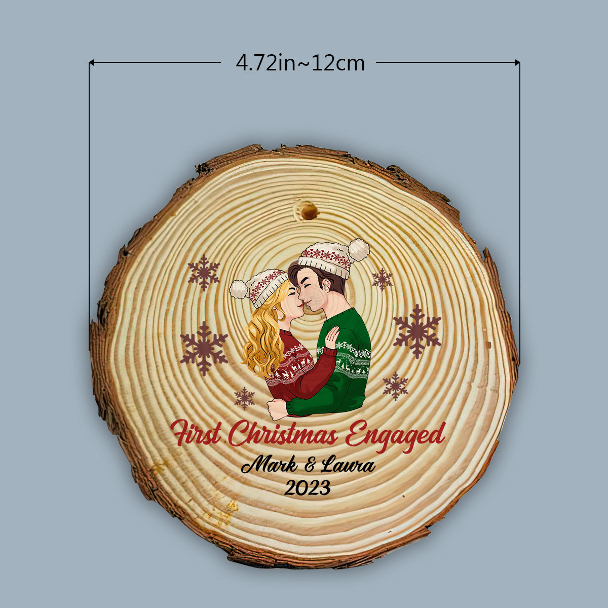 First Christmas Engaged - gift for boyfriend, girlfriend - Personalized Slice Wood Ornament