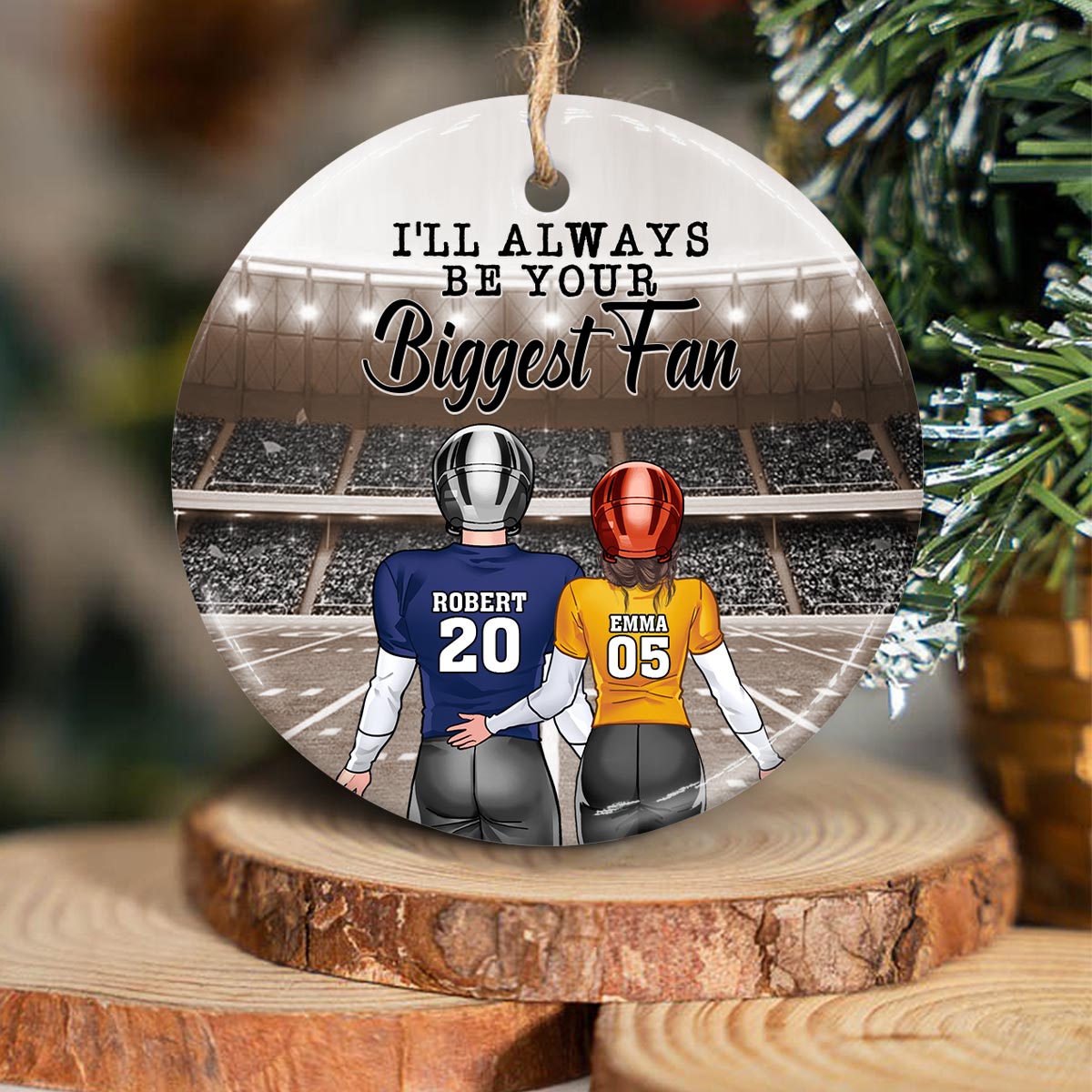 I'll Always Be Your Biggest Fan - Personalized Football Ceramic Circle Ornament