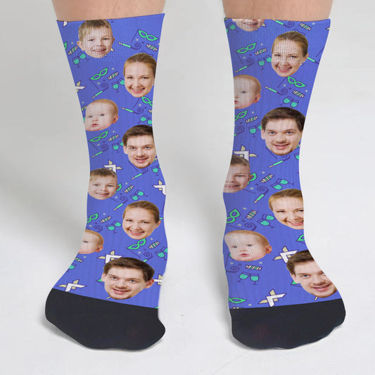 Custom Face Party Pattern - Personalized Family Socks