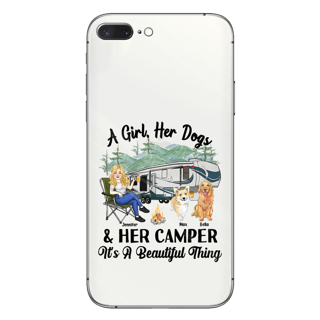 A Girl Her Dog And Her Camper - Camping gift for dog lover - Personalized Clear Phone Case