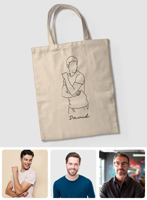 Custom Photo Line Art - Personalized Son Embroidered Tote Bag