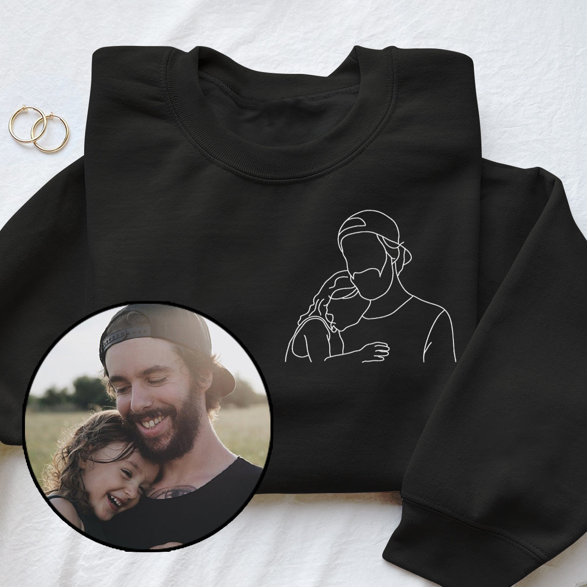 Custom Line Art - Personalized Father Embroidered Sweater