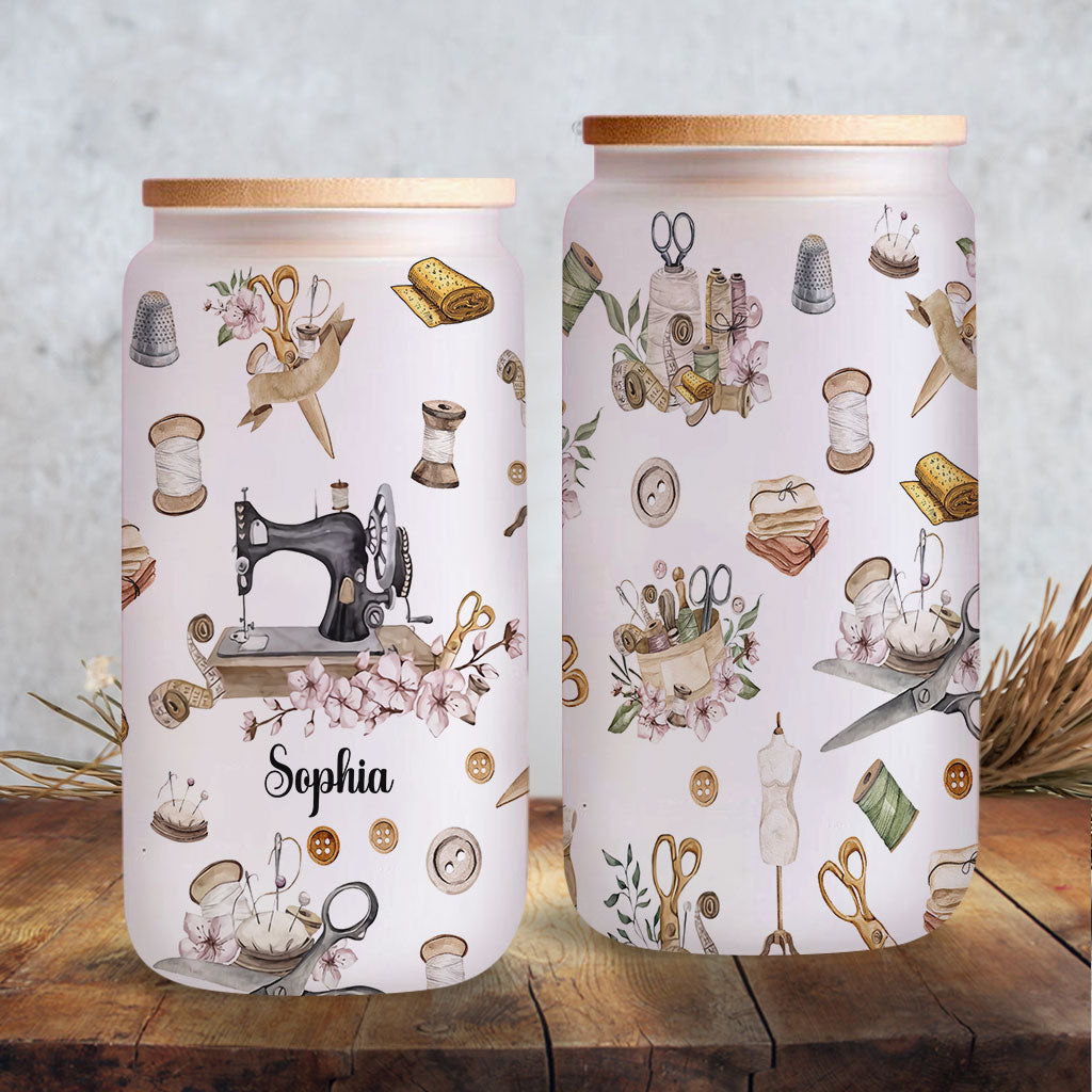 Love Sewing - Personalized Sewing Can Glass