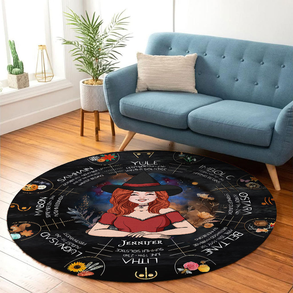 Wheel Of The Year - Personalized Witch Round Rug