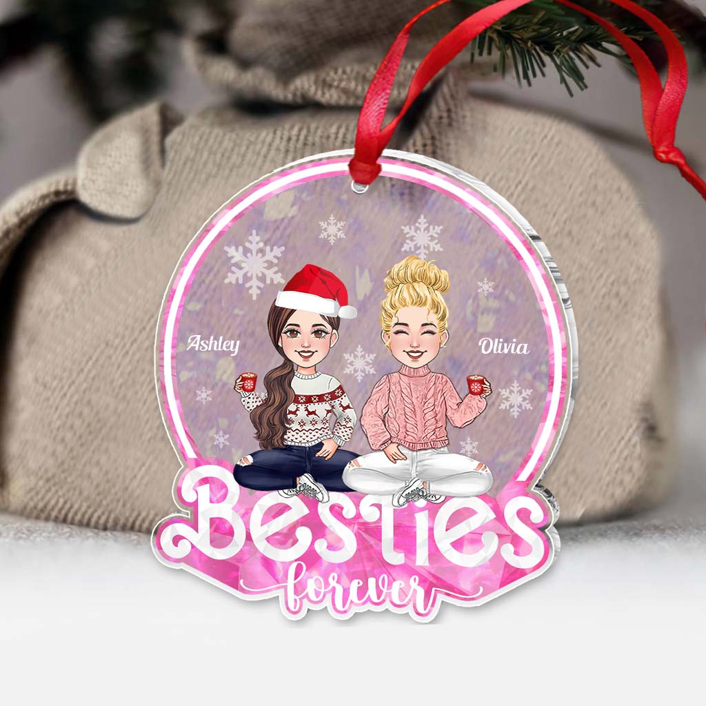 Besties Forever Glitter Pink - Personalized Bestie Transparent Ornament