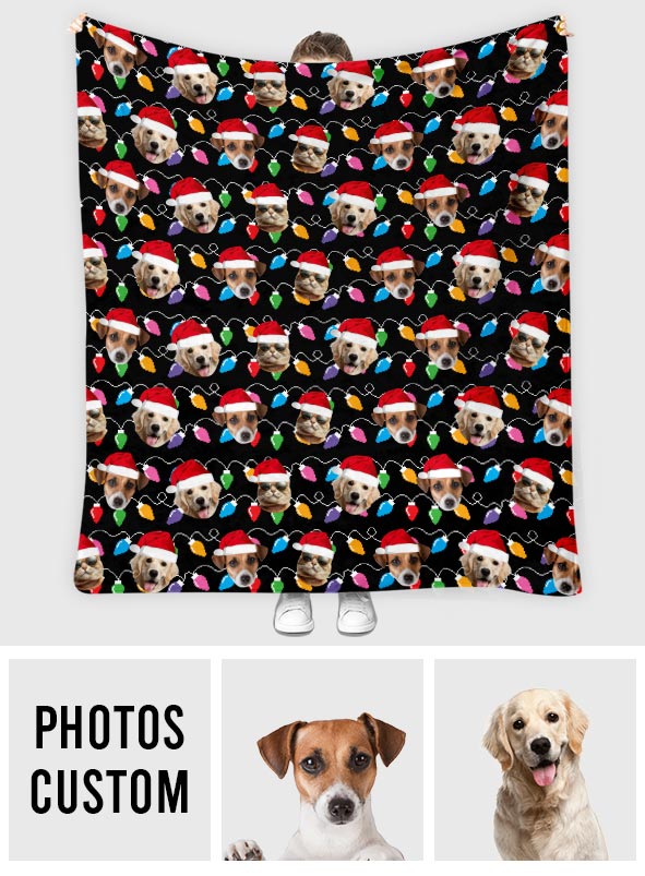 Any Photo Upload Colorful Christmas Light - Personalized Dog Blanket