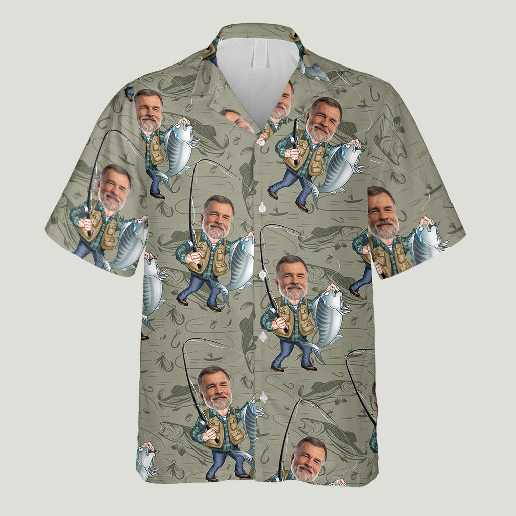 Funny Fishing Portrait - Personalized Fishing Hawaiian Shirt