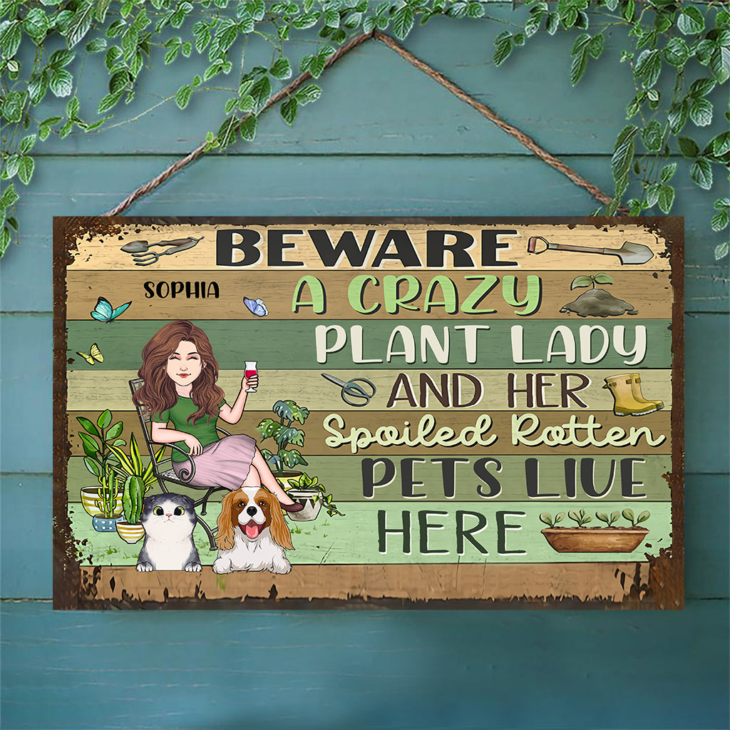 Crazy Plant Lady - Personalized Gardening Rectangle Wood Sign