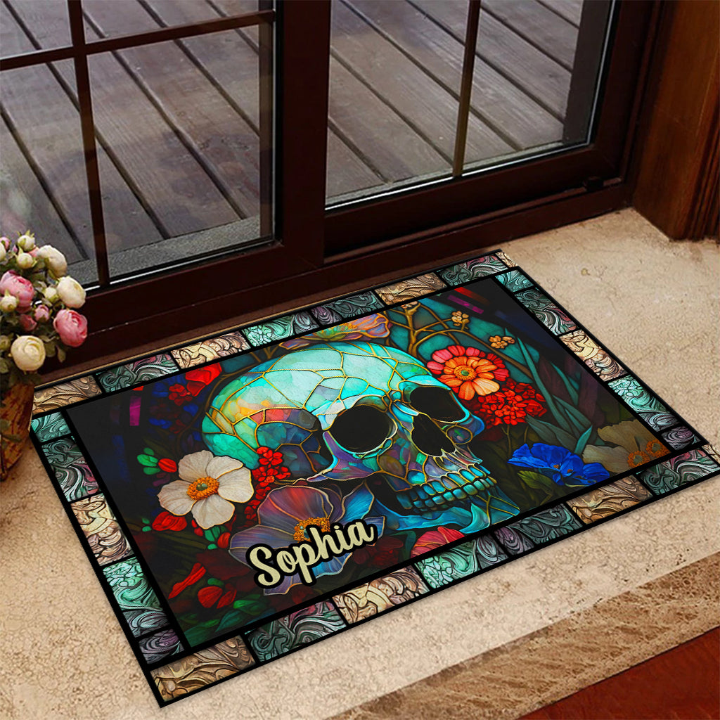 Floral Skull - Personalized Skull Doormat
