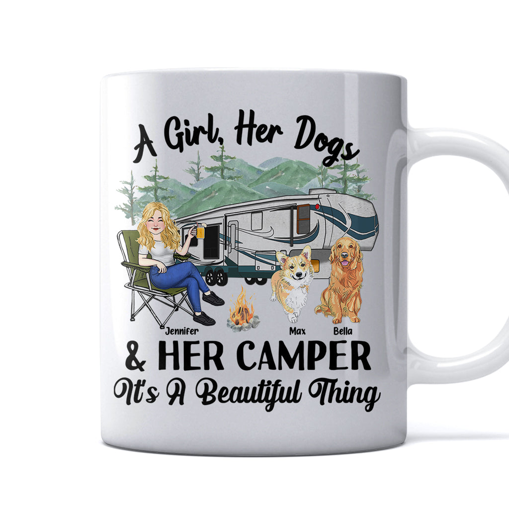 A Girl Her Dog And Her Camper - Camping gift for dog lover - Personalized Mug