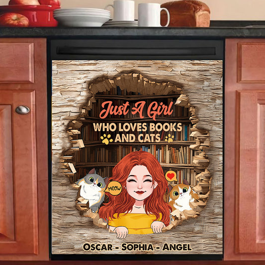 Love Books And Cats - Personalized Book Dishwasher Cover