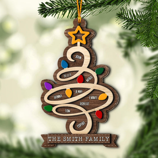 Family Name Christmas Tree - Personalized Family Layered Wood Ornament