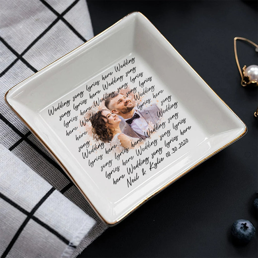 Wedding Song Lyrics With Personalized Watercolor Portrait - Personalized Husband And Wife Jewelry Dish