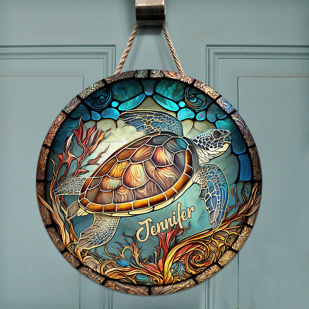 Love Turtles - Personalized Turtle Round Wood Sign
