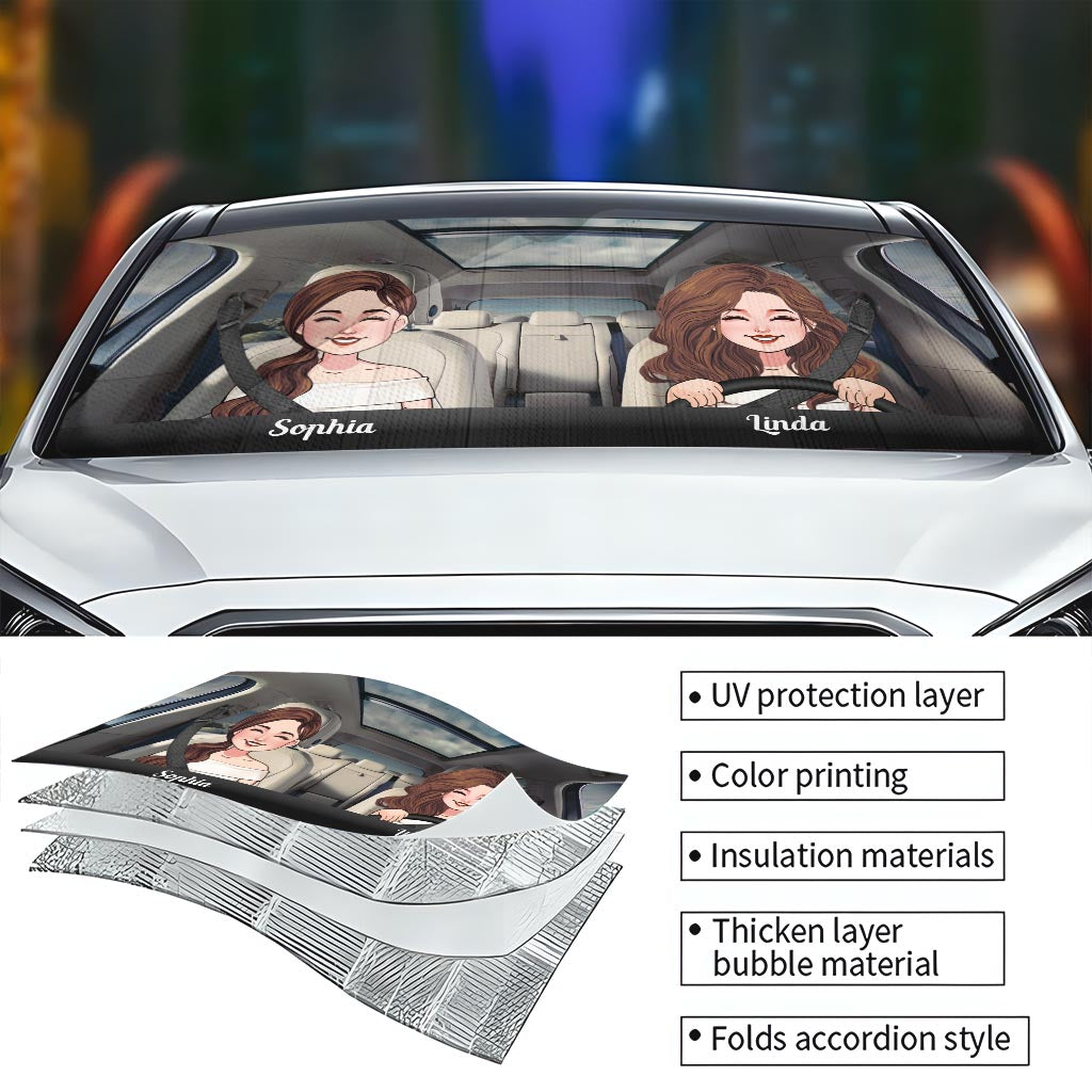 Adventure Awaits - Husband And Wife gift for wife, husband, girlfriend, boyfriend, mom, dad - Personalized Car Sunshade