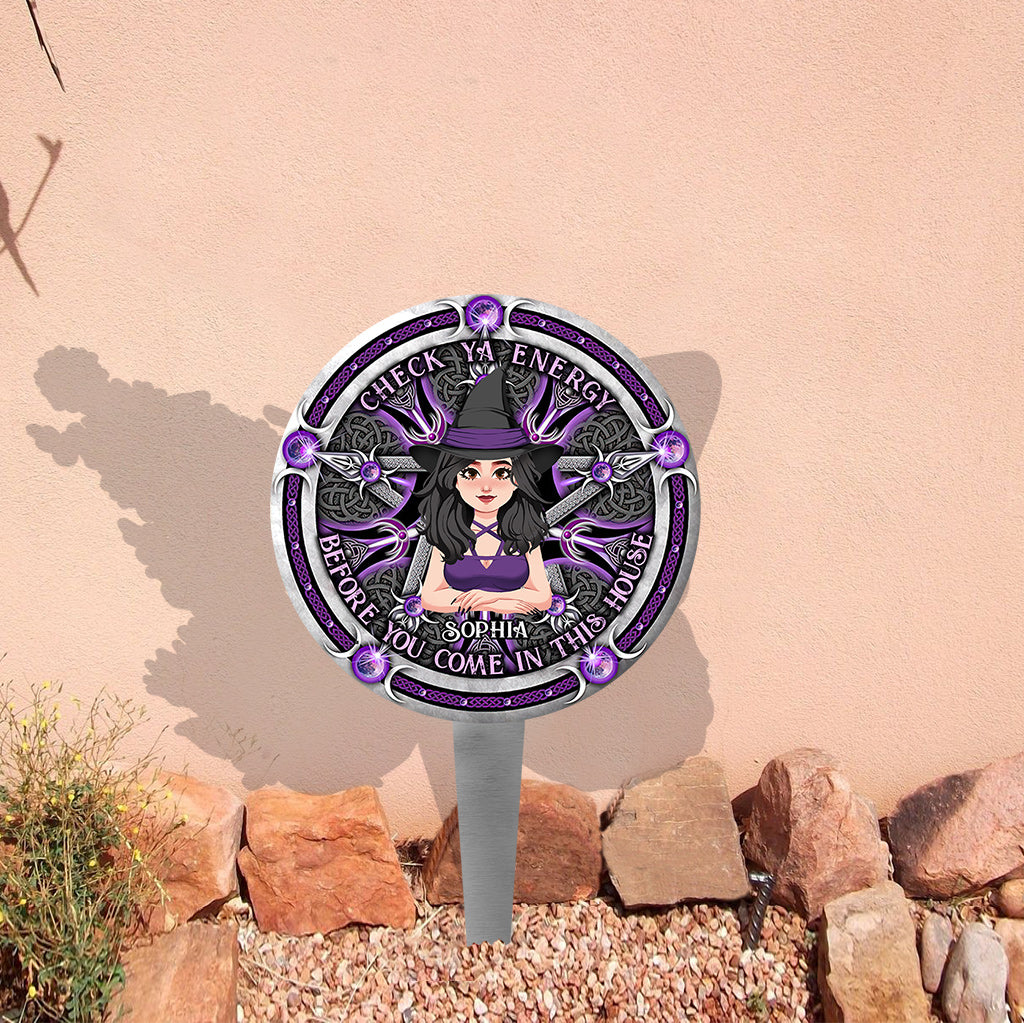 Check Ya Energy - Personalized Witch Acrylic Garden Sign