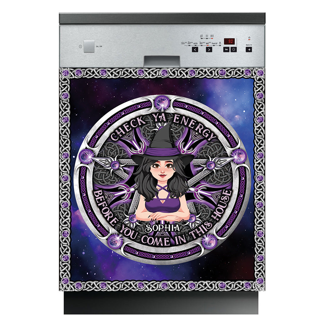 Check Ya Energy - Personalized Witch Dishwasher Cover
