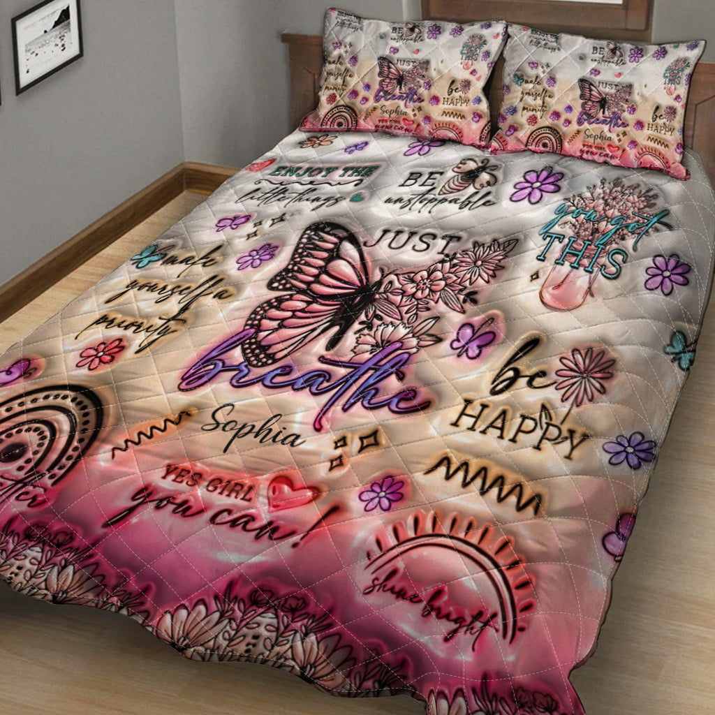 Positive Affirmations Butterfly - Personalized Butterfly Quilt Set