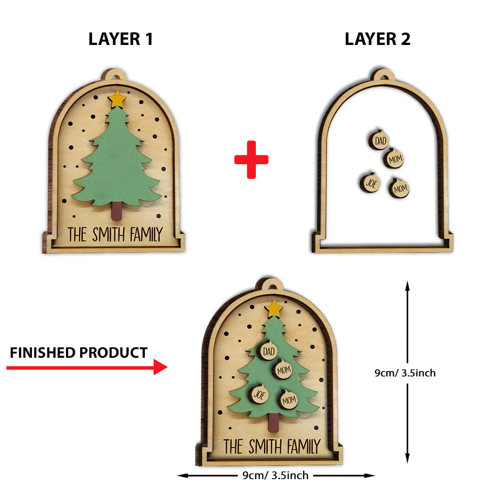 Merry Christmas - Personalized Family 2 Layered Wooden Ornament