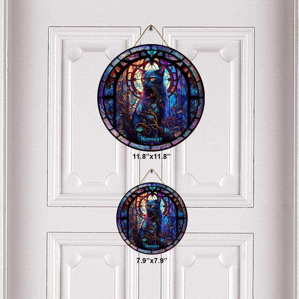 Black Cat - Personalized Black Cat Round Wood Sign