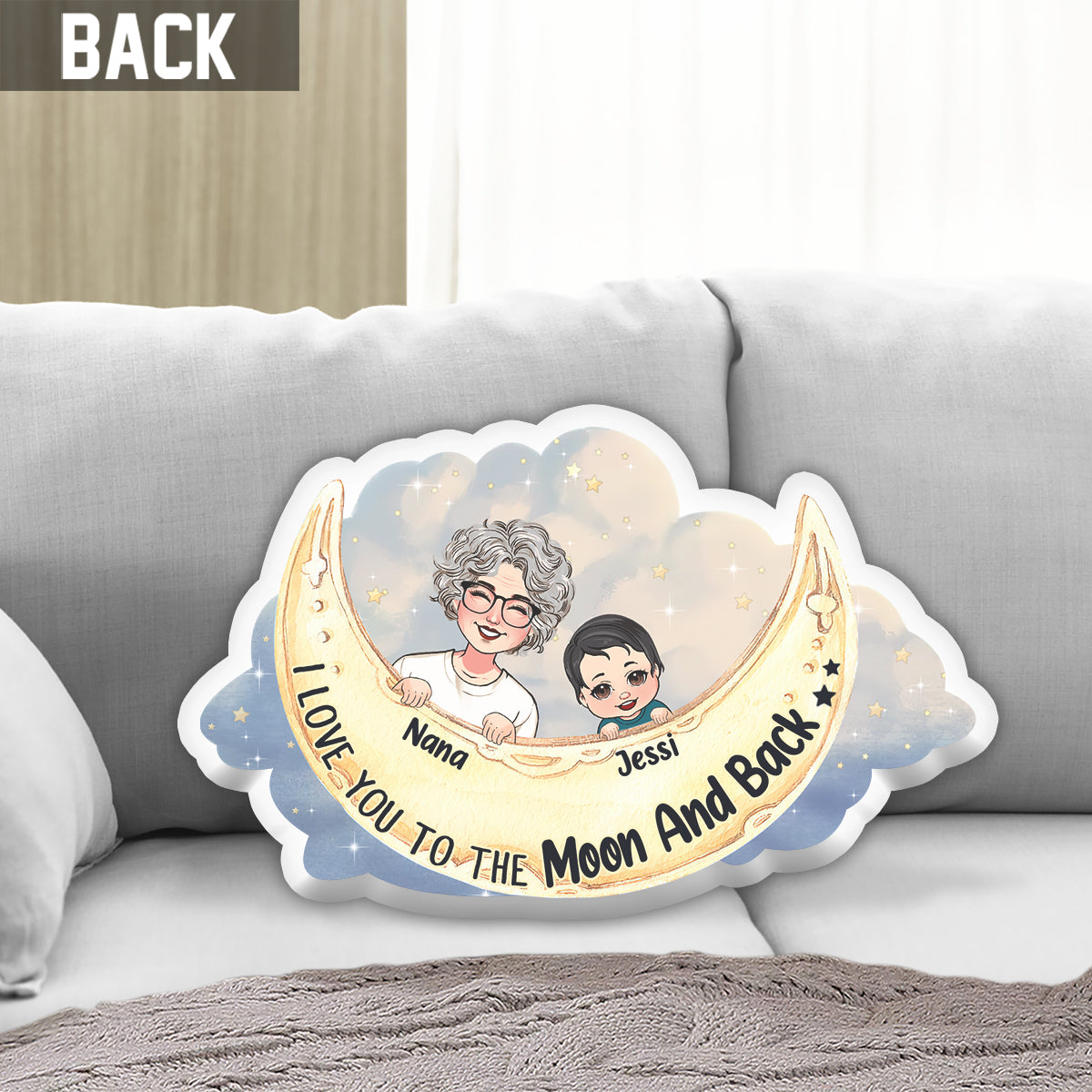 I Love You to The Moon And Back - Personalized Grandma Shaped Pillow