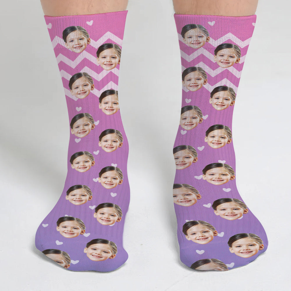 Custom Face Purple Pattern - Personalized Kid Socks